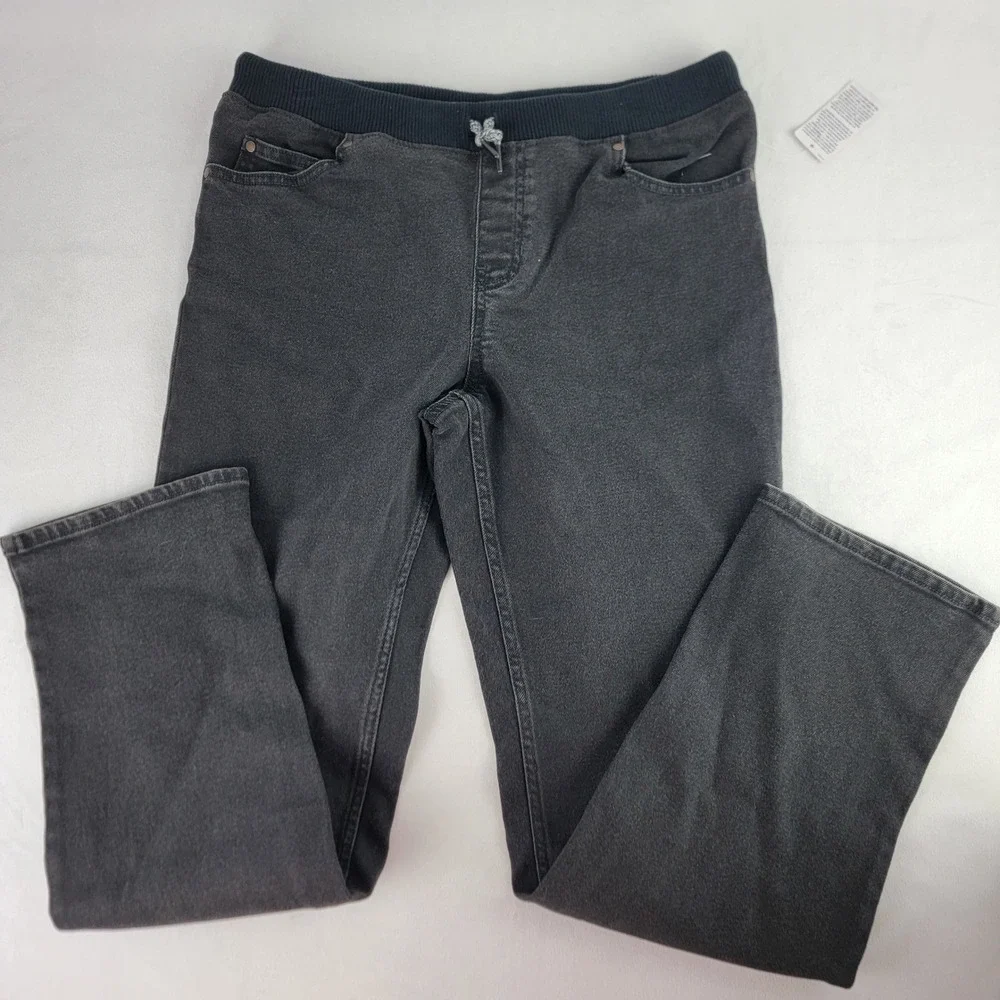 Lands End Boys Jogger Jeans XL 14 16 Dark Wash Comfort Waist Stretch Black Denim